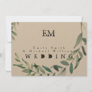 Invitation Rustic Green Feuille Mariage Kraft Livre Invitatio