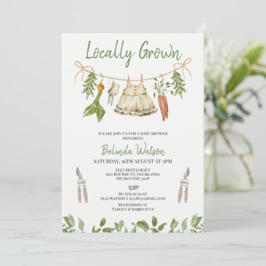 Invitation Rustic Green Girls Locally Grown Baby Shower (Debout devant)