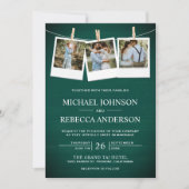 Invitation Rustic Green Grange Wood Photo Collage Mariage (Devant)