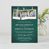 Invitation Rustic Green Grange Wood Photo Collage Mariage (Debout devant)