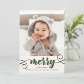 Invitation Rustic Green Holly avec vacances de Noël photo (Debout devant)