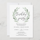 Invitation Rustic Green Olive Branch Wreath Anniversaire (Devant)
