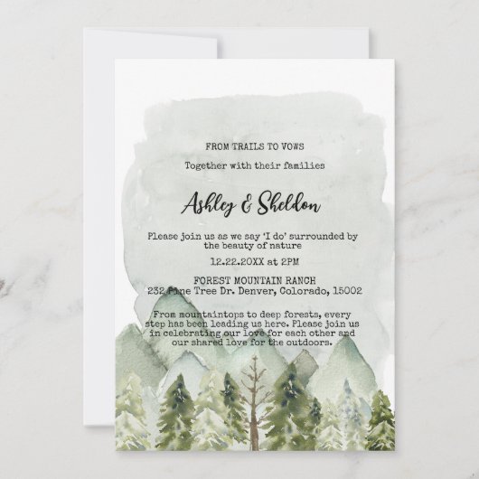 Invitation Rustic Green Pine Tree Mountain OutdoorsMariage (Devant)