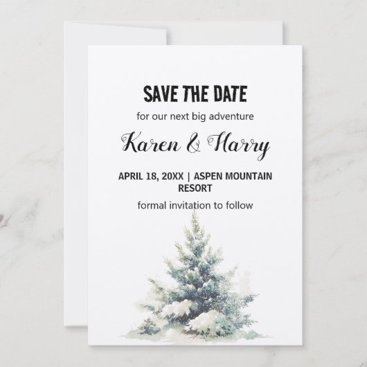 Invitation Rustic Green Pine Tree Snow Save The Date Outdoor (Devant)