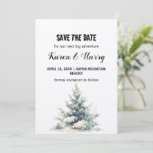 Invitation Rustic Green Pine Tree Snow Save The Date Outdoor (Debout devant)