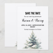 Invitation Rustic Green Pine Tree Snow Save The Date Outdoor (Devant / Derrière)