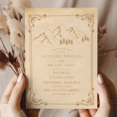 Invitation Rustic Green Pine Woods Mountain Sketch Mariage