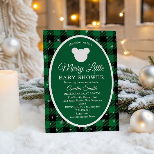 Invitation Rustic Green Plaid Christmas Baby Shower 