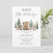 Invitation Rustic Green Woodland Adventure Begin Baby Shower (Debout devant)