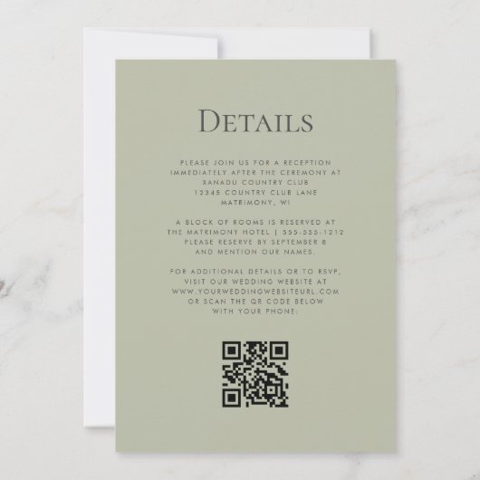 Invitation Rustic Green Woodland QR Code Mariage (Dos)