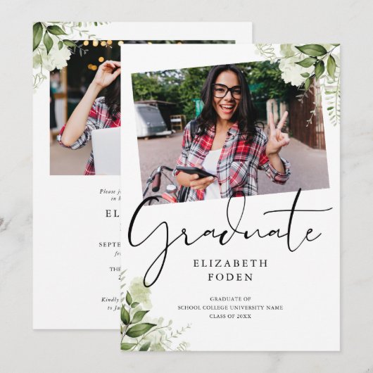 Invitation Rustic Greenery 2 Diplôme photo (Devant / Derrière)