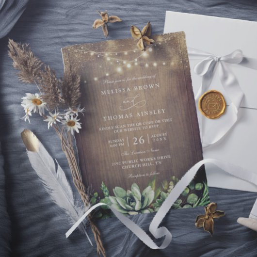 Invitation Rustic Greenery Country Barn QR Code Wedding