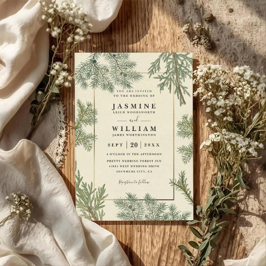 Invitation Rustic Greenery Elegant Modern QR Code Wedding