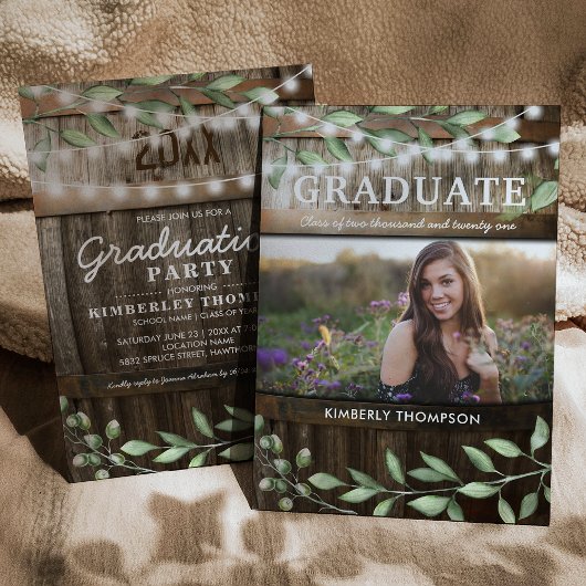 Invitation Rustic Greenery Photo 2023 Graduation Party