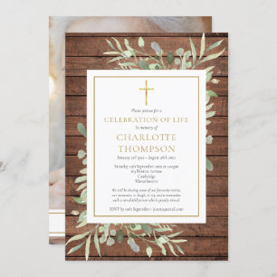 Invitation Rustic Greenery Photo Célébration des funérailles 