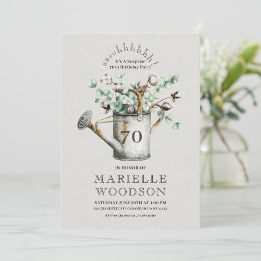 Invitation Rustic Greenery Surprise 70e fête d'anniversaire (Debout devant)