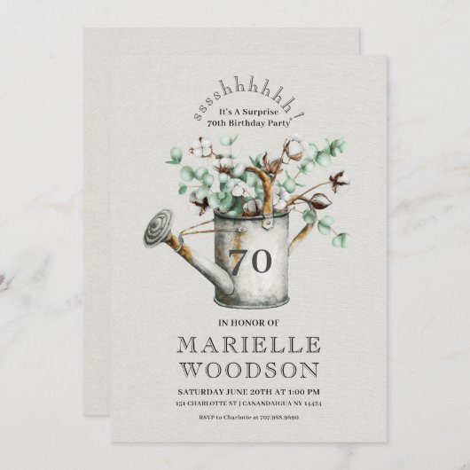 Invitation Rustic Greenery Surprise 70e fête d'anniversaire (Devant / Derrière)