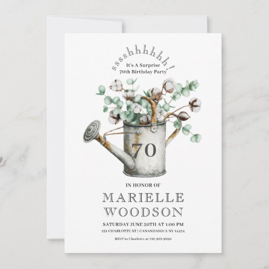 Invitation Rustic Greenery Surprise 70e fête d'anniversaire (Devant)