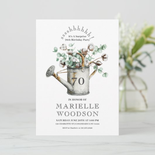 Invitation Rustic Greenery Surprise 70e fête d'anniversaire (Debout devant)