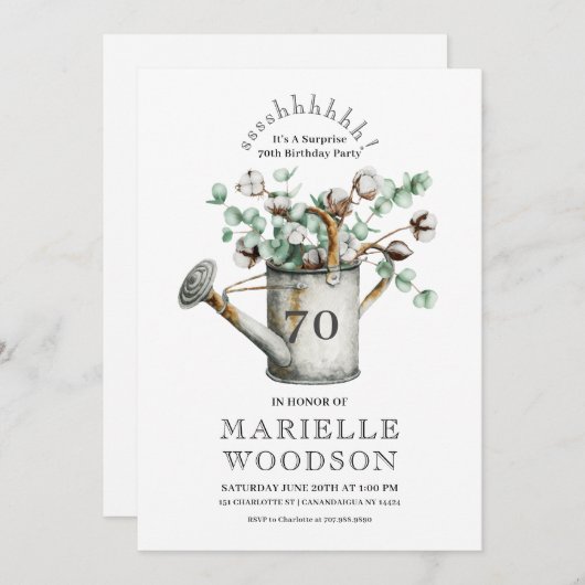 Invitation Rustic Greenery Surprise 70e fête d'anniversaire (Devant / Derrière)