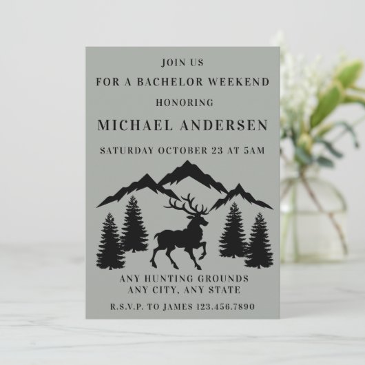 Invitation Rustic Grey Chasse Bachelor Week-end (Debout devant)