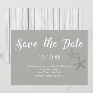 Invitation Rustic Grey White Beach Starfish Enregistrer la da