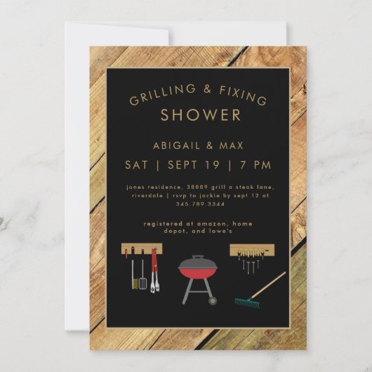 Invitation Rustic Grilling & Fixin Couples Wedding Shower  (Devant)
