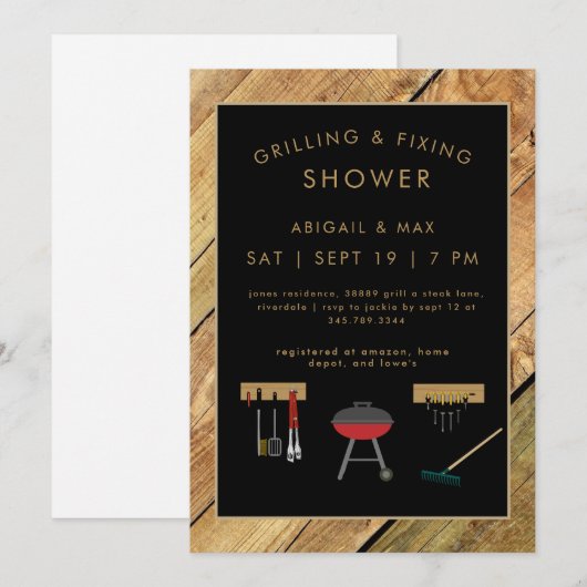 Invitation Rustic Grilling & Fixin Couples Wedding Shower (Devant / Derrière)