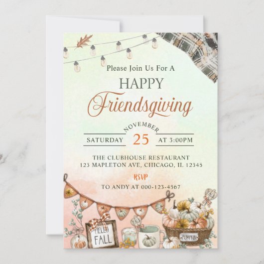 Invitation Rustic Happy Friendsgiving Citrouille (Devant)