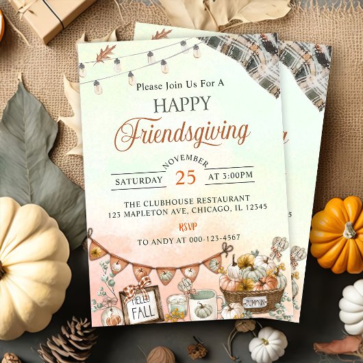 Invitation Rustic Happy Friendsgiving Citrouille
