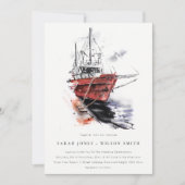 Invitation Rustic Harbour Yacht Sailboat Mariage aquarelle (Devant)