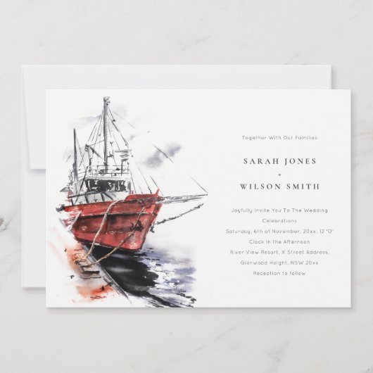 Invitation Rustic Harbour Yacht Sailboat Mariage aquarelle (Devant)