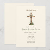 Invitation Rustic He is Risen Cross Easter Sunrise service (Devant / Derrière)