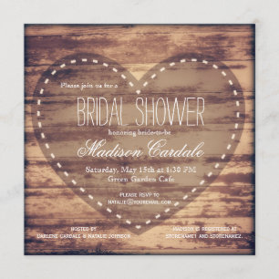 Invitation Rustic Heart Barn Wood Fêtes des mariées Invitatio