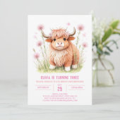Invitation Rustic Highland Cow Farmyard Girl Anniversaire (Debout devant)