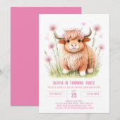 Invitation Rustic Highland Cow Farmyard Girl Anniversaire (Devant / Derrière)