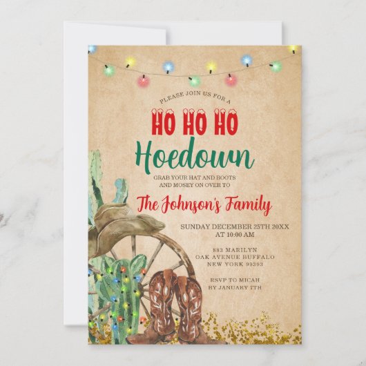 Invitation Rustic Hoedown Party Western Boots Christmas (Devant)