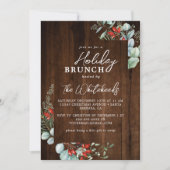 Invitation Rustic Holiday Brunch Aquarelle Holly Dark Wood (Devant)