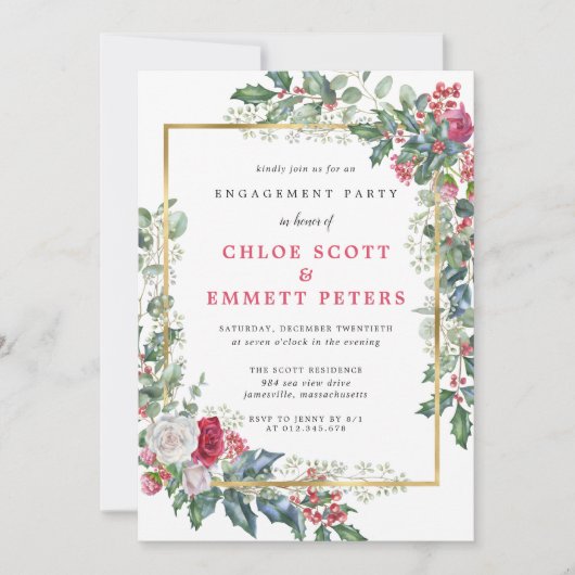 Invitation Rustic Holly Berries (Devant)