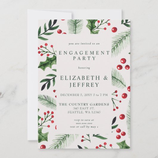 Invitation Rustic Holly Berries (Devant)