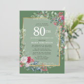 Invitation Rustic Holly Berries Botanical 80e fête d'annivers (Debout devant)