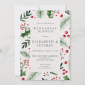 Invitation Rustic Holly Berries Dîner de répétition de Noël (Devant)