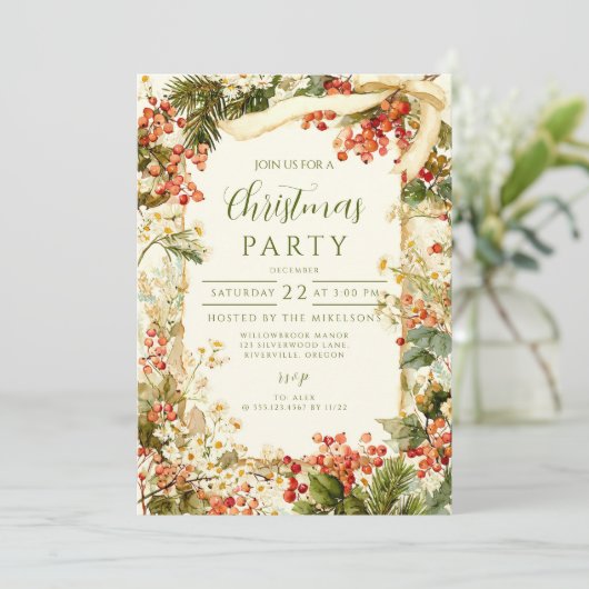 Invitation Rustic Holly Berry Noël (Debout devant)