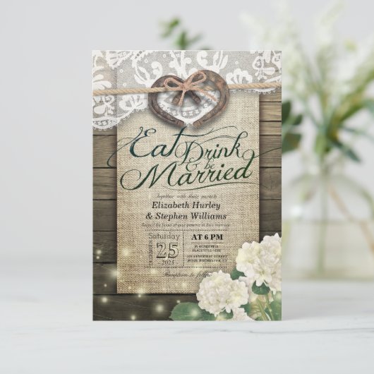 Invitation Rustic Horseshoe Lace EAT Boire Soyez Marié Mariag (Debout devant)