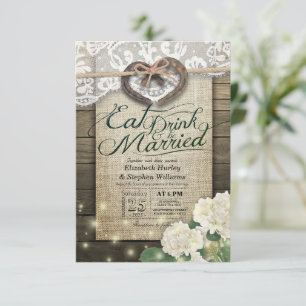 Invitation Rustic Horseshoe Lace EAT Boire Soyez Marié Mariag
