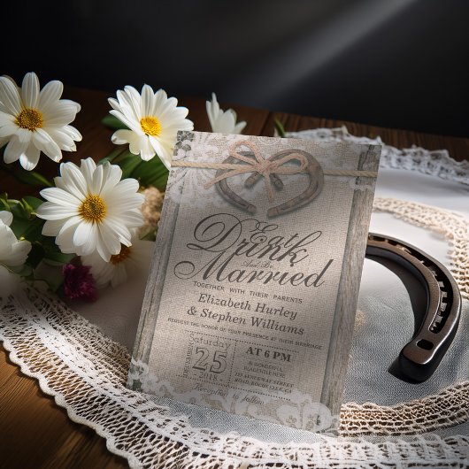 Invitation Rustic Horseshoe Lace EAT Boire Soyez Marié Mariag