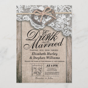 Invitation Rustic Horseshoe Lace EAT Boire Soyez Marié Mariag
