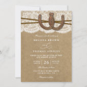 Invitation Rustic Horseshoe On Kraft & Lace QR Code Wedding (Devant)