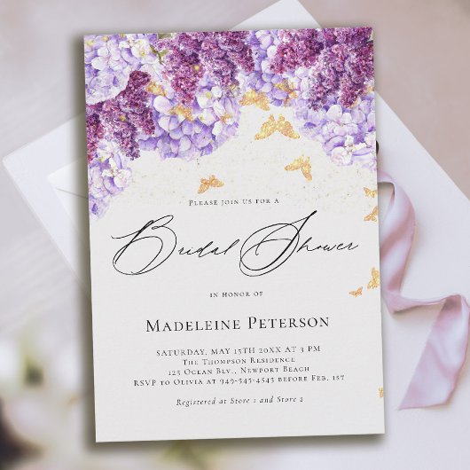 Invitation Rustic Hydrangea Lilac Butterfly Bridal Shower