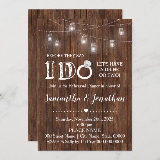 Invitation Rustic I do couples douche pays grange mariage (Devant / Derrière)